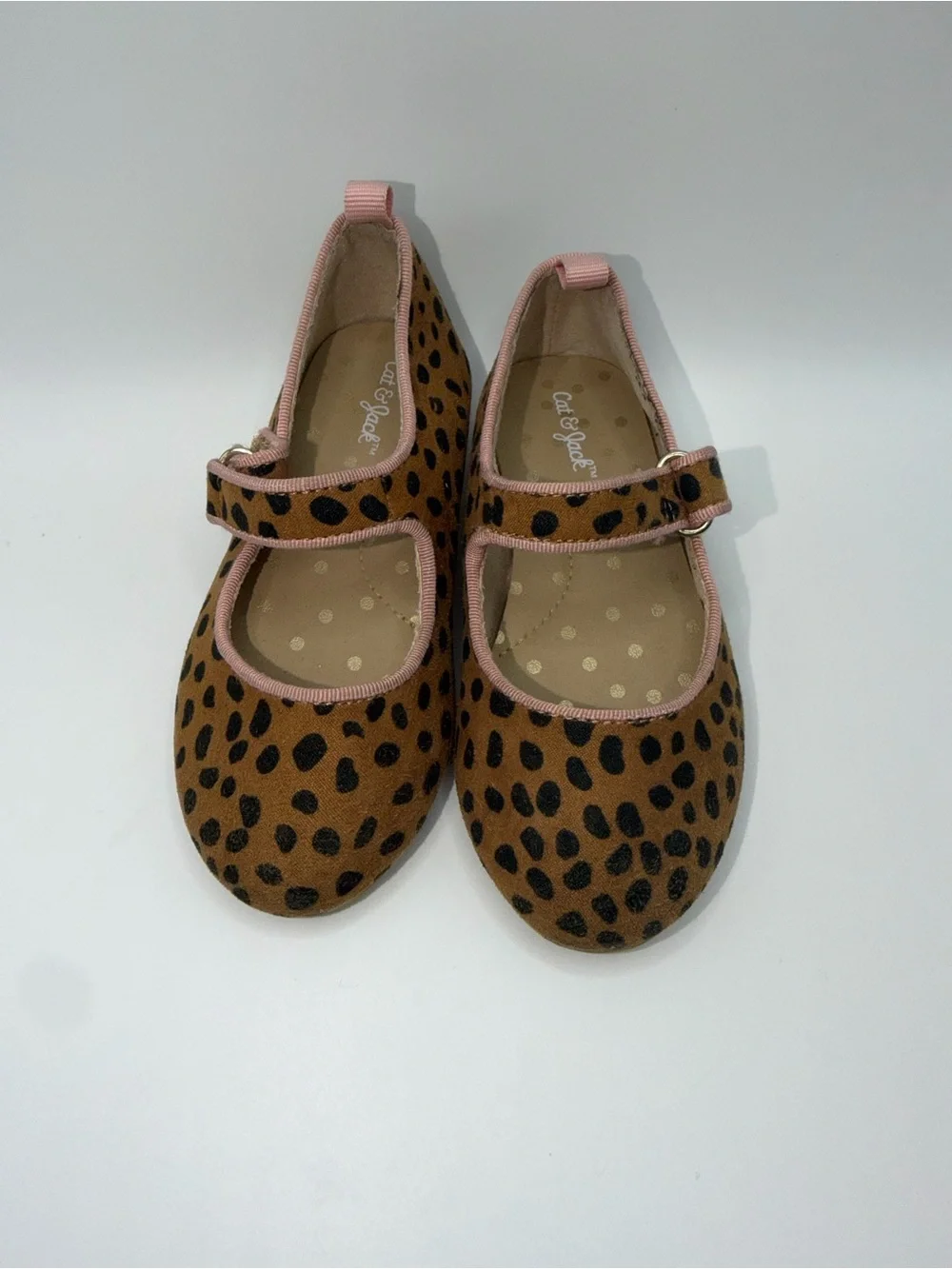 Cat & Jack Brown Leopard Print Mary Jane Shoes with Pink Trim